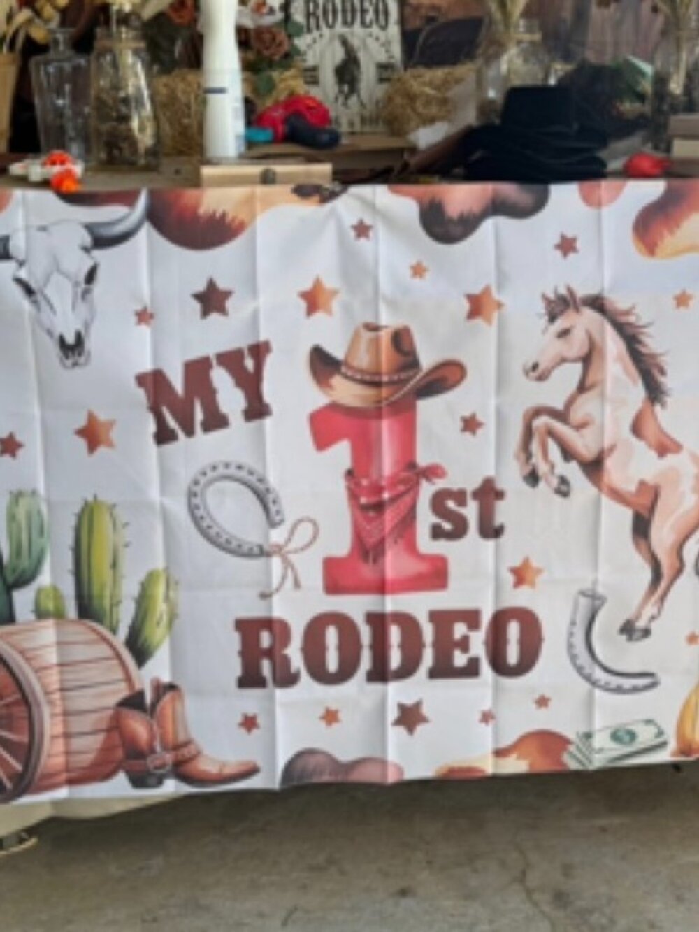 Cowboy Birthday Party Banner/Backdrop "My 1st Rodeo"